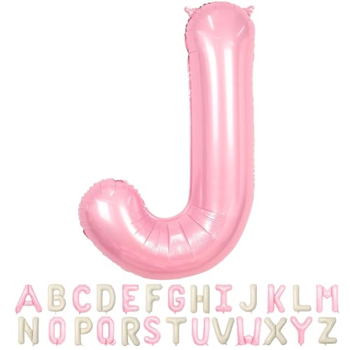 Folienballon Buchstaben J Rosa, 100cm XXL Pastell Rosa Helium Luftballon J, Große Alphabet Ballons Buchstabe J Pink, für Mädchen Geburtstag Hochzeit Jubiläum Babyparty Taufe Party Deko von TNYKER