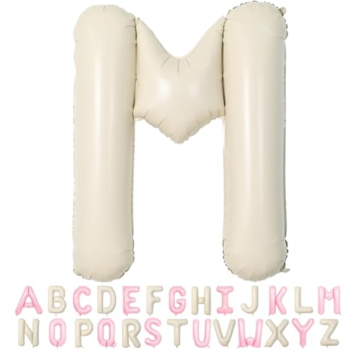 Folienballon Buchstaben M Beige, 100cm XXL Creme Weiß Helium Luftballon M, Große Alphabet Ballons Buchstabe M Sandweiß, für Geburtstag Hochzeit Jubiläum Babyparty Taufe Party Deko JGA Geschenk von TNYKER