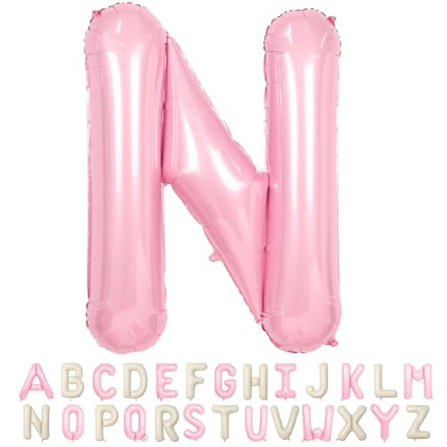 Folienballon Buchstaben N Rosa, 100cm XXL Pastell Rosa Helium Luftballon N, Große Alphabet Ballons Buchstabe N Pink, für Mädchen Geburtstag Hochzeit Jubiläum Babyparty Taufe Party Deko von TNYKER