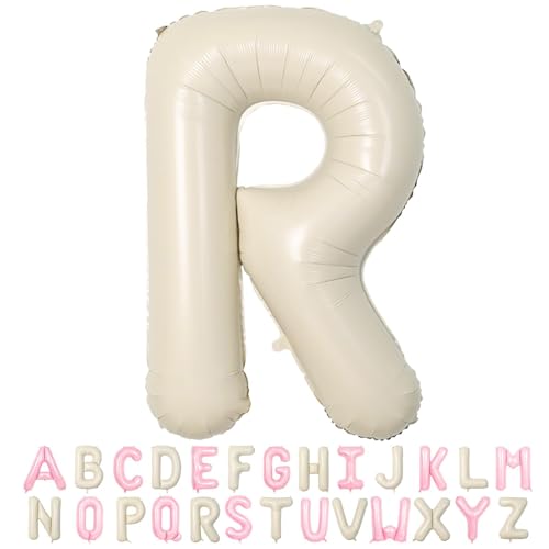 Folienballon Buchstaben R Beige, 100cm XXL Creme Weiß Helium Luftballon R, Große Alphabet Ballons Buchstabe R Sandweiß, für Geburtstag Hochzeit Jubiläum Babyparty Taufe Party Deko JGA Geschenk von TNYKER