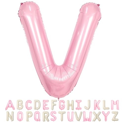 Folienballon Buchstaben Rosa V, 40 Zoll XXL Pastell Rosa Buchstaben Luftballon V,Große Alphabet Ballons Buchstabe V Pink, für Mädchen Geburtstag Hochzeit Jubiläum Babyparty Taufe Party Deko von TNYKER