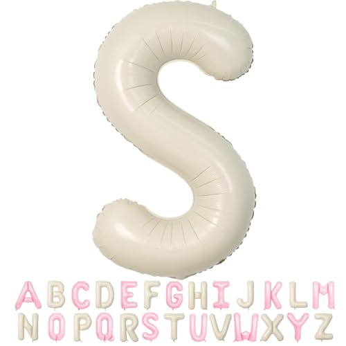 Folienballon Buchstaben S Beige, 100cm XXL Creme Weiß Helium Luftballon S, Große Alphabet Ballons Buchstabe S Sandweiß, für Geburtstag Hochzeit Jubiläum Babyparty Taufe Party Deko JGA Geschenk von TNYKER