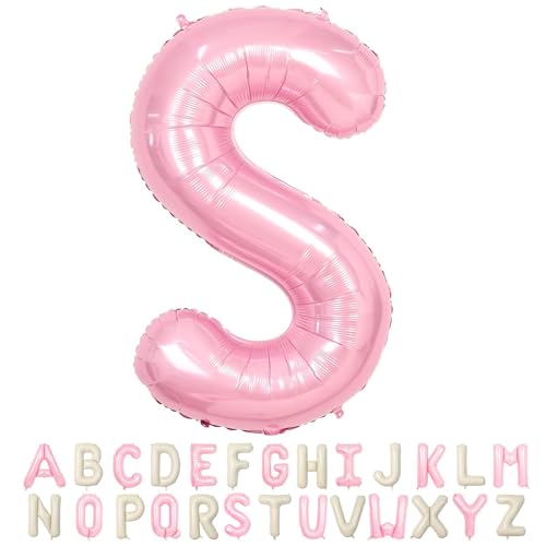 Folienballon Buchstaben S Rosa, 100cm XXL Pastell Rosa Helium Luftballon S, Große Alphabet Ballons Buchstabe S Pink, für Mädchen Geburtstag Hochzeit Jubiläum Babyparty Taufe Party Deko von TNYKER