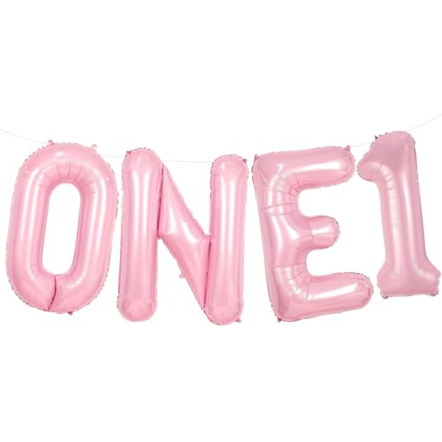 Rosa Luftballons ONE+1, 40 Zoll XXL Große Hell Pink Buchstabe ONE Folienballons mit Pastell Rosa Zahl 1 Helium Ballons zum Frau Mädchen 1 Jare Geburtstagsdeko Babyparty Jubiläum Party Deko von TNYKER