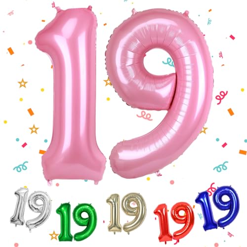 TNYKER Zahlen Luftballon 19 Rosa, XXL Riesen 19. Geburtstag Deko für Mädchen, 40" Folienballon 19 für 19 Jahre Geburtstag, Helium Zahlenballon 19 Geburtstagsdeko, Pink Ballon 19 für Hochzeitstag Deko von TNYKER