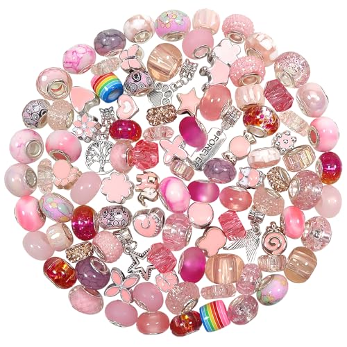 TOAOB 100 Stück Europäische Perlen 50 Stile Rosa Große Loch Strass Charms Spacer Perlen Für DIY Handwerk Armbänder Halsketten Schmuckherstellung von TOAOB THE ONE AND ONLY BABY