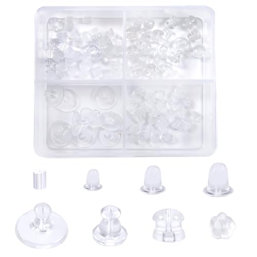 TOAOB 100 Stück Ohrstecker Silikon Ohrring Stopper Klar Gummi Ohrstopper Ohrringe Verschlüsse Kunststoff Ohrring Rücken Earring Backs 8 Stile für Haken Ohrstecker DIY Schmuckherstellung von TOAOB THE ONE AND ONLY BABY