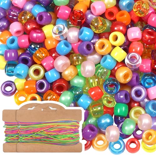 TOAOB 1000 Stück Bunte Perlen zum Auffädeln 9 mm Großes Loch Fädelperlen Transparent Acryl Pony Beads Bastelperlen mit 60 m Elastisch Schnur für Schmuck Armbänder Halsketten DIY Basteln von TOAOB THE ONE AND ONLY BABY