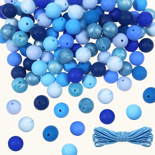 TOAOB 120 Stück Blau Serie Silikonperlen Perlen set 15mm für Armbänder Runde mit Löchern Enthält Elastisches Seil für Die Herstellung von Armbändern Schmuck DIY Handwerk TOAOB 120 Stück Blau Serie Silikonperlen Perlen set 15mm für Armbänder Runde mit Löchern Enthält Elastisches Seil für Die Herstellung von Armbändern Schmuck DIY Handwerk von TOAOB THE ONE AND ONLY BABY
