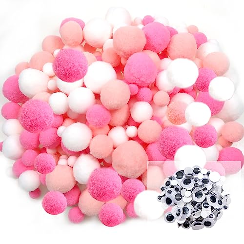 TOAOB 1300 Stück Pompons 10mm bis 30mm Rosa Serie Pompom Flauschigen Plüsch set Bälle Kunst Bommel Einschließlich 100 Stück Selbstklebend Wackelaugen für Lustige DIY Kreative Handwerk von TOAOB THE ONE AND ONLY BABY