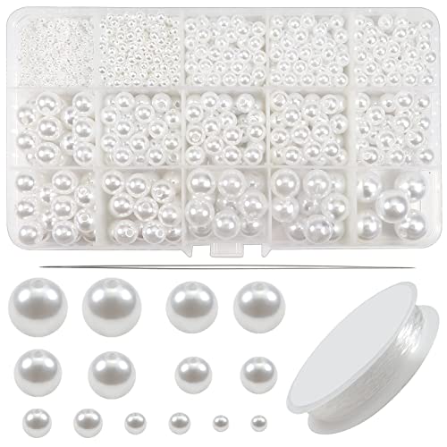 TOAOB 1400 Stück Kunstperle mit Loch Runde Perlen set zum Auffädeln Schmuck Perlen Weiß Pearls for Jewelry Making 3mm 4mm 6mm 8mm 10mm 12mm 14mm für Dekorieren Kleidung Halsketten Armbänder von TOAOB THE ONE AND ONLY BABY