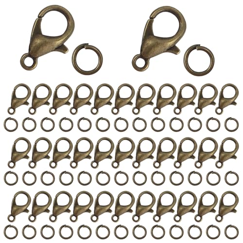 TOAOB 200 Stück Antike Bronze Karabinerverschluss Offenem Sprungringsatz Ketten Verschluss 12 x 6 mm und Biegeringe 5 mm Schmuckverschlüsse Verschlüsse für von TOAOB THE ONE AND ONLY BABY