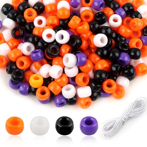 TOAOB 200 Stück Halloween Perlen zum Auffädeln 9 mm Großes Loch Fädelperlen Transparent Acryl Pony Beads Bastelperlen mit 2 m Elastisch Schnur für Halloween Schmuck Armbänder Halsketten DIY Basteln von TOAOB THE ONE AND ONLY BABY