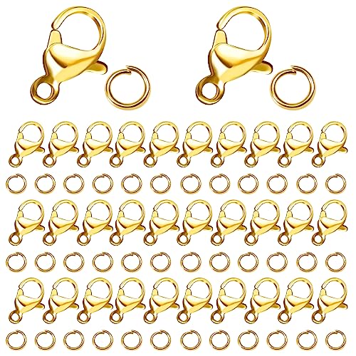 TOAOB 200 Stück Karabinerverschluss Gold Set Ketten Verschluss 12 x 6 mm und Biegeringe 5 mm Schmuckverschlüsse Verschlüsse für Halsketten Bastelzubehör für Schmuckherstellung von TOAOB THE ONE AND ONLY BABY