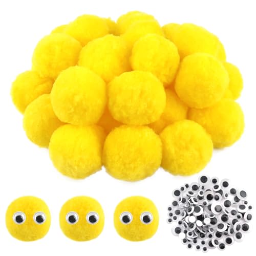 TOAOB 30 Stück Pompons zum Basteln Groß 6 cm Gelb Pompom Flauschigen Plüsch set Bälle Kunst Bommel mit 100 Stück Selbstklebend Wackelaugen für Dekorieren Verzieren Nähen DIY Lustige Kreativen Handwerk von TOAOB THE ONE AND ONLY BABY