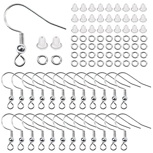 TOAOB 300 Stück 18 x 19 mm Silber Ohrringe Selber Machen Set mit 925 Versilbert Silber Ohrhaken Ohrring Verschlüsse und 4 mm Biegeringe Schmuck Basteln Zubehör für DIY Ohrhänger von TOAOB THE ONE AND ONLY BABY