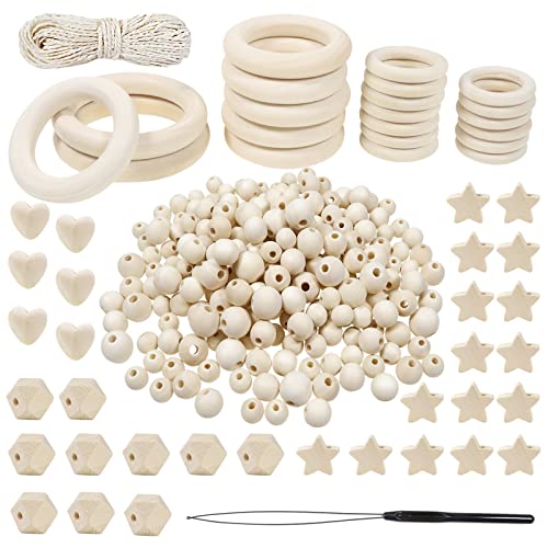 TOAOB 356 Stück Holzperlen zum Auffädeln Holzperlen Makramee Zubehör Set Natürliche Holzperlen Holzringe zum Basteln Holzkugeln mit Loch Kits für DIY Schmuck Herstellung von TOAOB THE ONE AND ONLY BABY