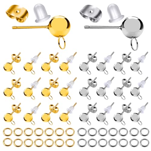 TOAOB 40 Stück Kugelpfosten Ohrstecker Edelstahl Kugel Ohrstecker Mit Schlaufe Silber und Gold Ohrstecker Verschluss Schmetterling Hypoallergene für Ohrringe Bastel Zubehör Schmuckherstellung von TOAOB THE ONE AND ONLY BABY