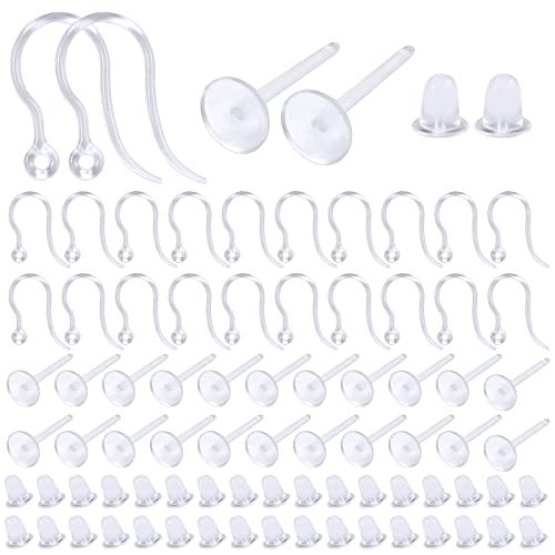 TOAOB 400 Stück Kunststoff Ohrstecker Rohlinge Ohrring Haken Hypoallergen Ohrhaken mit Silikon Klar Gummi Ohrstecker Verschlüsse Ohrstopper Earring Backs für DIY Ohrringe Schmuckherstellung von TOAOB THE ONE AND ONLY BABY