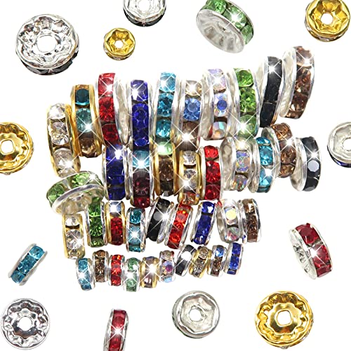 TOAOB 400 Stück Strass Rondelle Spacer Perlen 4mm 6mm 8mm 10mm 10 Farben Crystal Loose Round Spacer Beads Metall Mehrfarbig Kristall Zwischenperlen für DIY Armbänder Halskette Schmuckherstellung von TOAOB THE ONE AND ONLY BABY