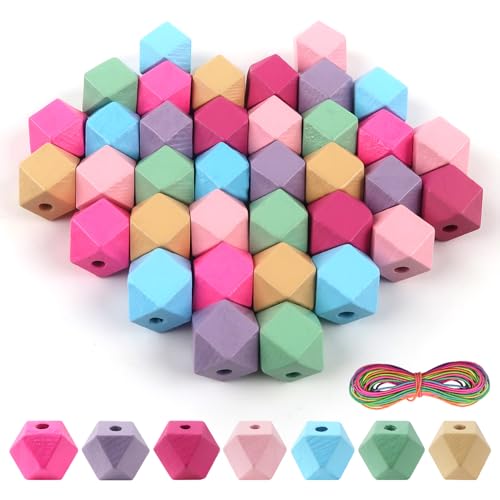 TOAOB 42 Stück Natürliche Achteckig Bunte Holzperlen 20mm mit Loch set Polygon Perlen Basteln für DIY Schmuck Herstellung von TOAOB THE ONE AND ONLY BABY