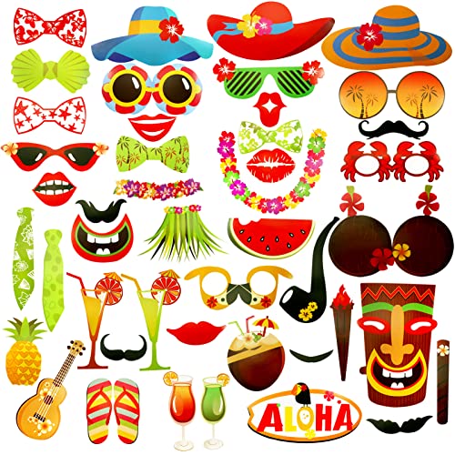 TOAOB 45 Pcs Hawaii Lustige Photo Booth Props Kit Selfie Requisiten Luau Dekorationen Strandparty Zubehör Photobooth Accessoires für Sommer Foto Requisiten Beach Theme Party von TOAOB THE ONE AND ONLY BABY