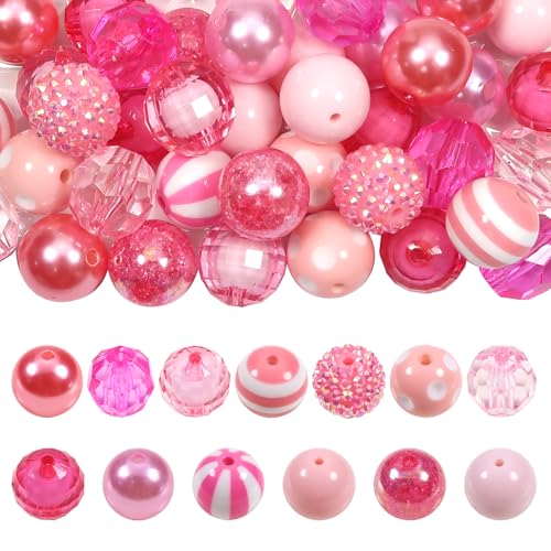 TOAOB 50 Stück Kaugummi Perlen 20mm Rosa Serie Bubblegum Strass Perlen Acryl Runde für Schmuckherstellung Armbänder Halskette DIY Handwerk von TOAOB THE ONE AND ONLY BABY