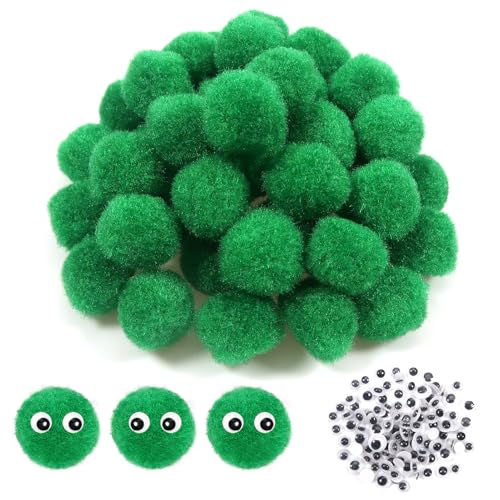 TOAOB 50 Stück Pompons zum Basteln Groß 2 cm Grün Pompom Flauschigen Plüsch set Bälle Kunst Bommel mit 100 Stück Selbstklebend Wackelaugen für Dekorieren Verzieren Nähen DIY Lustige Kreativen Handwerk von TOAOB THE ONE AND ONLY BABY