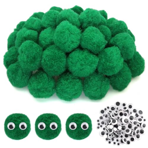 TOAOB 50 Stück Pompons zum Basteln Groß 4 cm Grün Pompom Flauschigen Plüsch set Bälle Kunst Bommel mit 100 Stück Selbstklebend Wackelaugen für Dekorieren Verzieren Nähen DIY Lustige Kreativen Handwerk von TOAOB THE ONE AND ONLY BABY