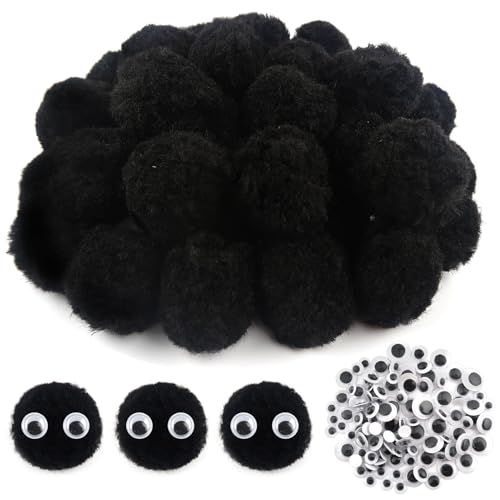 TOAOB 50 Stück Pompons zum Basteln Groß 4 cm Schwarz Pompom Flauschigen Plüsch Bälle Kunst Bommel mit Selbstklebend Wackelaugen für Dekorieren Verzieren Nähen DIY Lustige Kreativen Handwerk von TOAOB THE ONE AND ONLY BABY