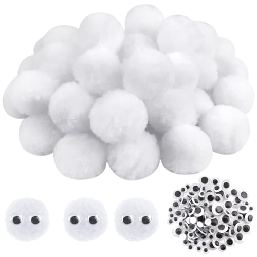 TOAOB 50 Stück Pompons zum Basteln Groß 4 cm Weiß Pompom Flauschigen Plüsch set Bälle Kunst Bommel mit Selbstklebend Wackelaugen für Dekorieren Verzieren Nähen DIY Lustige Kreativen Handwerk von TOAOB THE ONE AND ONLY BABY