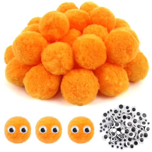 TOAOB 50 Stück Pompons zum Basteln Groß 5 cm Gold Pompom Flauschigen Plüsch set Bälle Kunst Bommel mit 100 Stück Selbstklebend Wackelaugen für Dekorieren Verzieren Nähen DIY Lustige Kreativen Handwerk von TOAOB THE ONE AND ONLY BABY