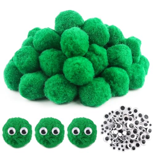 TOAOB 50 Stück Pompons zum Basteln Groß 5 cm Grün Pompom Flauschigen Plüsch set Bälle Kunst Bommel mit 100 Stück Selbstklebend Wackelaugen für Dekorieren Verzieren Nähen DIY Lustige Kreativen Handwerk von TOAOB THE ONE AND ONLY BABY