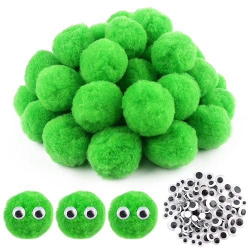 TOAOB 50 Stück Pompons zum Basteln Groß 5 cm Hellgrün Pompom Flauschigen Plüsch Bälle Kunst Bommel mit 100 Stück Selbstklebend Wackelaugen für Dekorieren Verzieren Nähen DIY Lustige Kreativen Handwerk von TOAOB THE ONE AND ONLY BABY