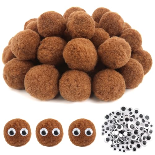 TOAOB 50 Stück Pompons zum Basteln Groß 5 cm Kaffeefarbe Pompom Flauschigen Plüsch Bälle Kunst Bommel mit 100 Stück Selbstklebend Wackelaugen für Dekorieren Verzieren Nähen Lustige Kreativen Handwerk von TOAOB THE ONE AND ONLY BABY