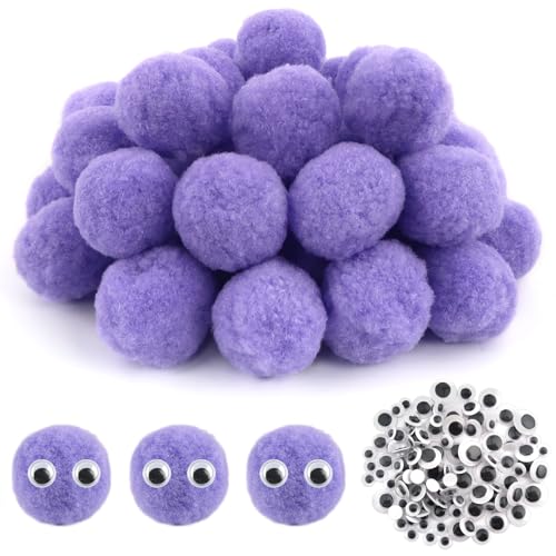 TOAOB 50 Stück Pompons zum Basteln Groß 5 cm Lila Pompom Flauschigen Plüsch set Bälle Kunst Bommel mit 100 Stück Selbstklebend Wackelaugen für Dekorieren Verzieren Nähen DIY Lustige Kreativen Handwerk von TOAOB THE ONE AND ONLY BABY