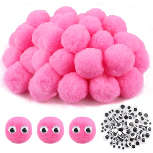 TOAOB 50 Stück Pompons zum Basteln Groß 5 cm Rosa Pompom Flauschigen Plüsch set Bälle Kunst Bommel mit 100 Stück Selbstklebend Wackelaugen für Dekorieren Verzieren Nähen DIY Lustige Kreativen Handwerk von TOAOB THE ONE AND ONLY BABY