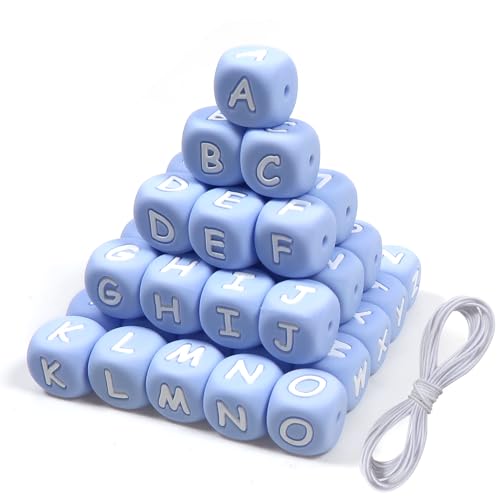 TOAOB 52 Stück Buchstabenperlen aus Silikon für Armbänder, 12 mm, Blau und Weiß, großer Würfel, Alphabet, Perlen und 2 m Faden für Halsketten, Schmuck, DIY, Telefon, Ketten, Schlüsselanhänger TOAOB 52 Stück Buchstabenperlen aus Silikon für Armbänder, 12 mm, Blau und Weiß, großer Würfel, Alphabet, Perlen und 2 m Faden für Halsketten, Schmuck, DIY, Telefon, Ketten, Schlüsselanhänger von TOAOB THE ONE AND ONLY BABY
