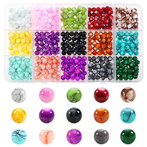 TOAOB 525 Stück 6mm Crackle Glasperlen Runde Marmor Effekt Lose Perlen 15 Farben Perlen zum Basteln DIY Armbänder Halsketten Schmuckherstellung von TOAOB THE ONE AND ONLY BABY