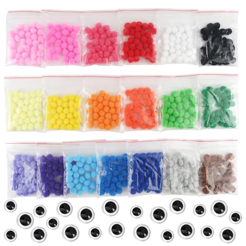 TOAOB 570 Stück Pompons 10 mm Bunte Pompom Flauschigen Plüsch Bälle Kunst Bommel für Lustige mit 100 Stück Selbstklebende Wackelaugen DIY Kreative Handwerk von TOAOB THE ONE AND ONLY BABY