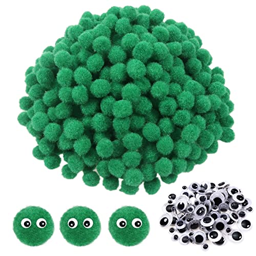 TOAOB 570 Stück Pompons 10mm Grün Pompom Flauschigen Plüsch Bälle Kunst Bommel mit 100 Stück Selbstklebende Wackelaugen für Lustige DIY Kreative Handwerk von TOAOB THE ONE AND ONLY BABY