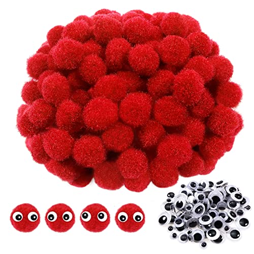 TOAOB 570 Stück Pompons zum Basteln Groß 10 mm Rot Pompom Flauschigen Plüsch set Bälle Kunst Bommel mit 100 Stück Selbstklebend Wackelaugen für Dekorieren Verzieren Nähen DIY Kreativen Handwerk von TOAOB THE ONE AND ONLY BABY