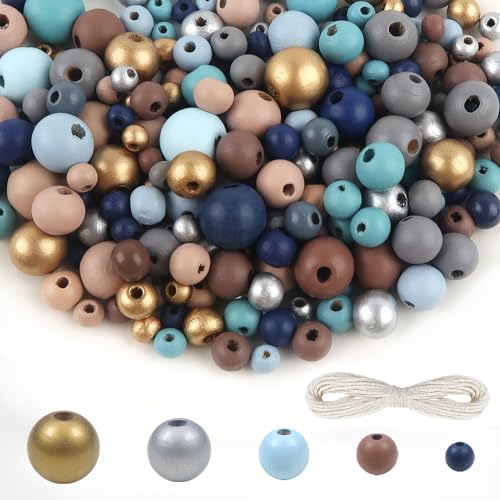 TOAOB 600 Stück Natürliche Runde Blau Serie Holzperlen set 6 mm bis 14 mm Gemischte Größe Runde Holzperle Basteln mit Loch für DIY Schmuck Herstellung von TOAOB THE ONE AND ONLY BABY