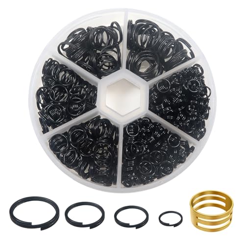 TOAOB 600 Stück Schlüsselringe Spaltringe Metall Offene Biegeringe Runde Flache Schlüsselanhänger Schwarz 6 mm bis 12 mm Sprungring Set Doppelring Biegeringe für Schlüsselbund Schmuck Basteln von TOAOB THE ONE AND ONLY BABY