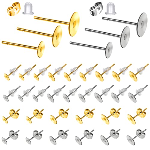 TOAOB 600 Stück Stahlfarbe und Goldfarbe Rostfreier Stahl Ohrstecker Rohling 4mm 6mm 8mm mit Plastik und Edelstahl Ohrring Stopper Set für Schmuckherstellung von TOAOB THE ONE AND ONLY BABY