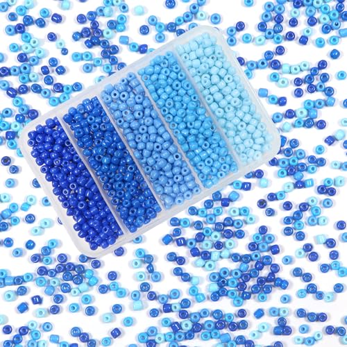 TOAOB Blau Serie 3mm Glasperlen zum Auffädeln 1500 Stücke Glas Rocailles Perlen Kleine Glasperlen Set 50 Gramm Seed Beads für DIY Armband Halsketten Basteln Schmuckherstellung von TOAOB THE ONE AND ONLY BABY