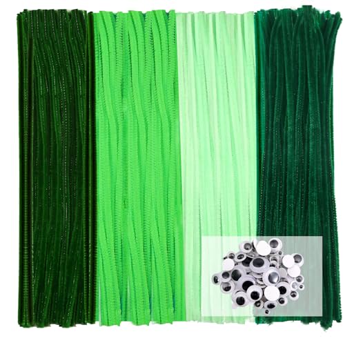 TOAOB Pfeifenreiniger 4 Verschiedene Grün zum Basteln 200 Stück Chenilledraht Pfeifenputzer Lang 30 cm X 6mm Pipe Cleaner Basteln mit 200 Stück Selbstklebende Wackelaugen für DIY Handwerksprojekte von TOAOB THE ONE AND ONLY BABY