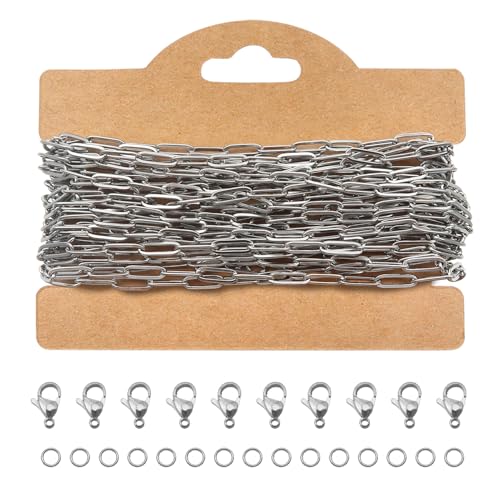 TOAOB Silber 5 M Gliederkette Chain 4 mm x 12 mm Edelstahl Kabel Metallkette Kette Meterware Halsketten Kette Bulk mit 30 Sprung Ringe und 10 Karabiner Verschlüsse für DIY Schmuck TOAOB Silber 5 M Gliederkette Chain 4 mm x 12 mm Edelstahl Kabel Metallkette Kette Meterware Halsketten Kette Bulk mit 30 Sprung Ringe und 10 Karabiner Verschlüsse für DIY Schmuck von TOAOB THE ONE AND ONLY BABY