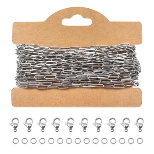 TOAOB Silber 5M Gliederkette Chain 3mm Edelstahl Kabel Metallkette Kette Meterware Halsketten Kette Bulk mit 30 Sprung Ringe und 10 Karabiner Verschlüsse für DIY Schmuck von TOAOB THE ONE AND ONLY BABY