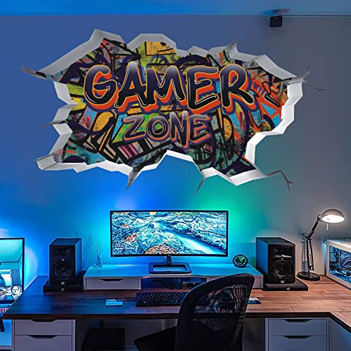 TOARTI 3D Wandtattoo Gamer,Wandtattoo Kinderzimmer Jungen,Orange Schwarz Gamer Poster,Gaming Wandbild für Schlafzimmer,Wandtattoo Junge Teenager,Videospiel Wandstikcer für Jugendzimmer Deko Geschenk von TOARTi